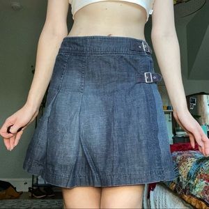 Pleated denim mini skirt